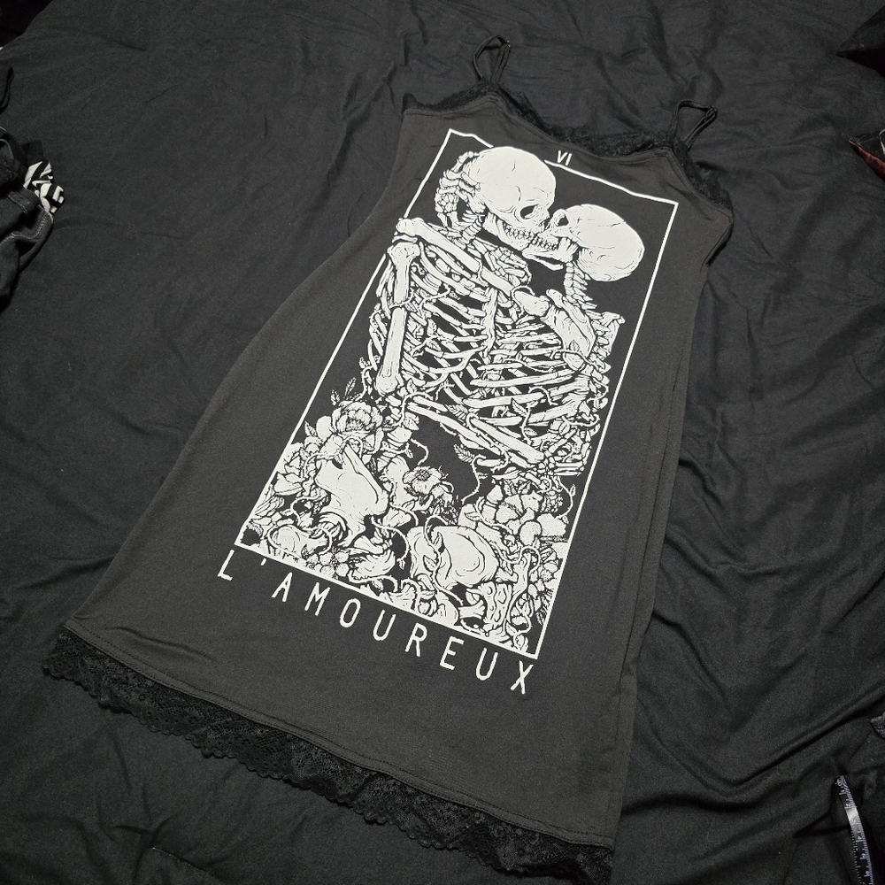 L'Amoureux Black Graphic Tank Dress, SMALL